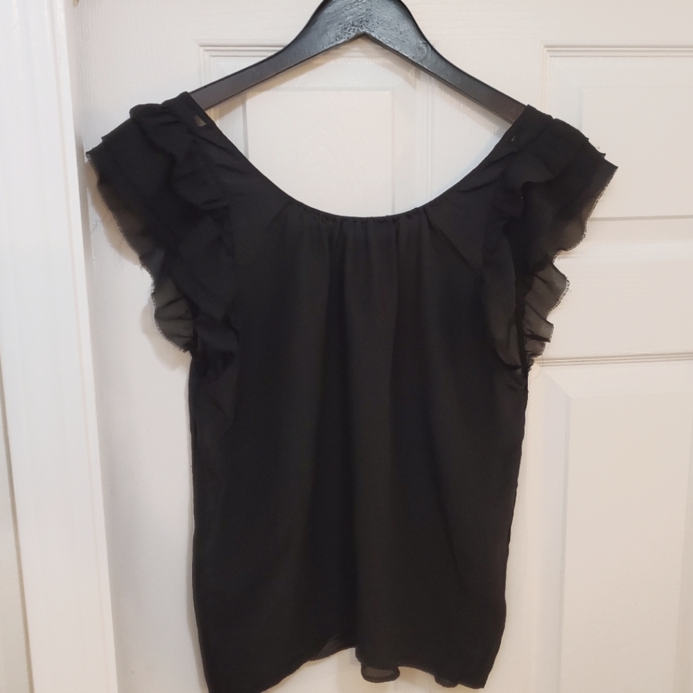 Wilfred Black Silk Sleeveless Tank with Ruffle Sleeves, XS